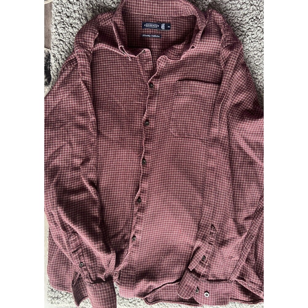 Consensus Shirt Size XL Mens Red Plaid Long Sleeve Button Down Collar Shirt
